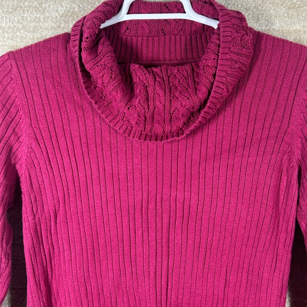 Croft & Barrow Womens Dark Academia Cowl Neck Ribbed Knit Sweater Magenta Pink L